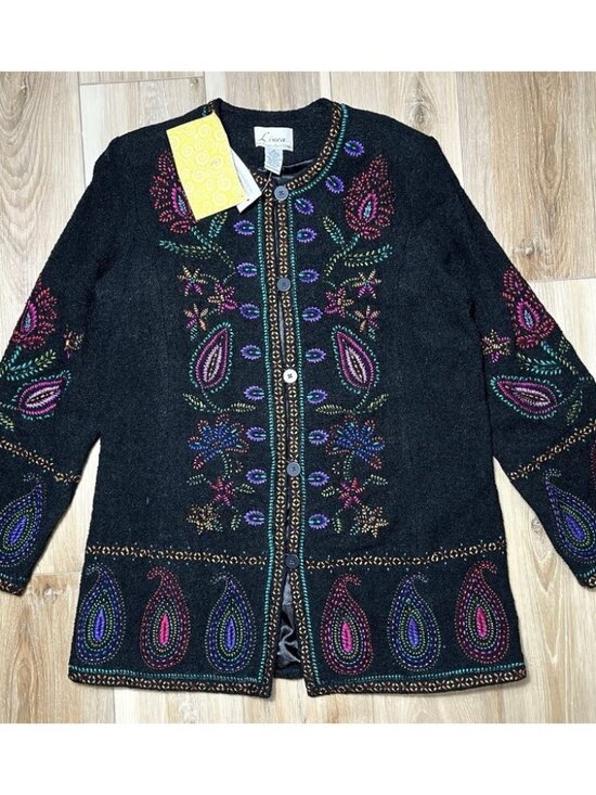 Linea Louis Dell’Olio Sweaters - NWT Linea By Louis Dell’Olio Embroidered Wool Blend Cardigan Jacket -Size Medium